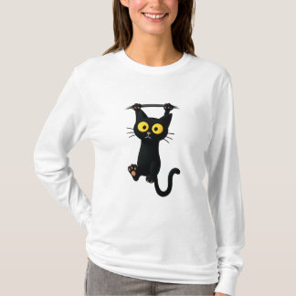 Cute Black Cat Hanging Cartoon – Funny Kawaii Cat  T Shirt