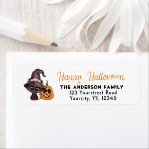 Cute Black cat Happy halloween-pumpa Returadress Etikett