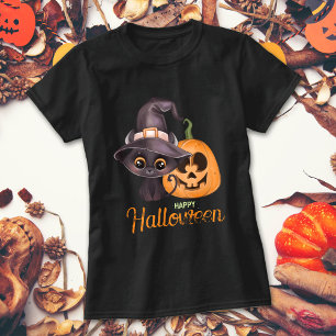 Cute Black cat Happy halloween-pumpa T Shirt
