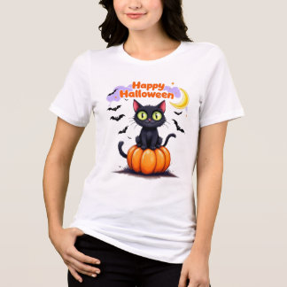 Cute Black Cat Happy halloween T-Shirt