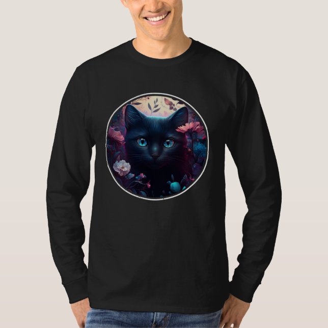 Cute Black Cat Hiding in Spring Flowers Aesthetic  T Shirt (Framsida)