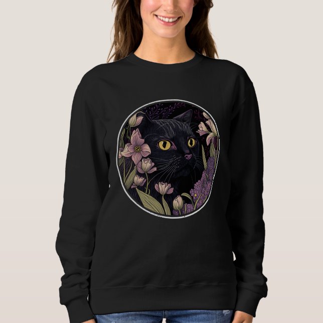 Cute Black Cat Hiding in Spring Flowers Aesthetic  T Shirt (Framsida)