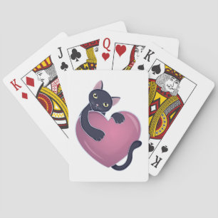 Cute Black Cat Holding på Big Heart Casinokort
