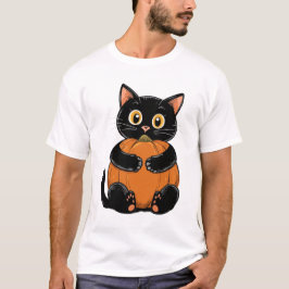 Cute Black Cat Hugger Pumpkin Halloween Fall T Shirt