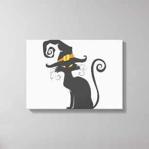 Cute Black cat i en häxhatt - Välj bakgrund Canvastryck
