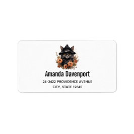 Cute Black Cat i en Witch Hat Adressetikett