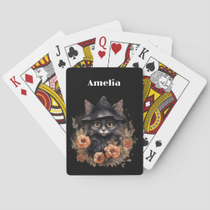 Cute Black Cat i en Witch Hat Casinokort