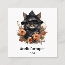 Cute Black Cat i en Witch Hat Fyrkantigt Visitkort
