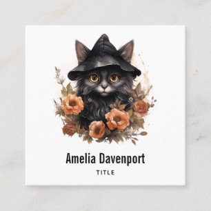 Cute Black Cat i en Witch Hat Fyrkantigt Visitkort
