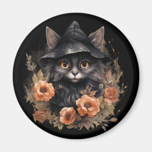 Cute Black Cat i en Witch Hat Magnet