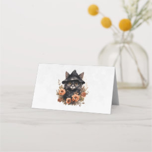 Cute Black Cat i en Witch Hat Placeringskort