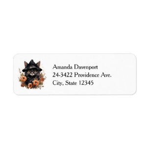 Cute Black Cat i en Witch Hat Returadress Etikett