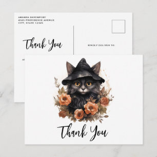 Cute Black Cat i en Witch Hat-Tack Vykort