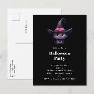 Cute Black Cat i ett Witch Hat Halloween fest Inbjudan Vykort