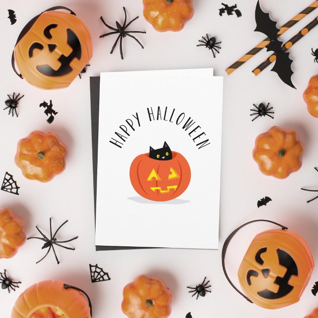 Cute Black Cat i Jack o lantern Happy halloween Kort (Skapare uppladdad)