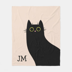 Cute Black cat i Mid Century stil Fleecefilt