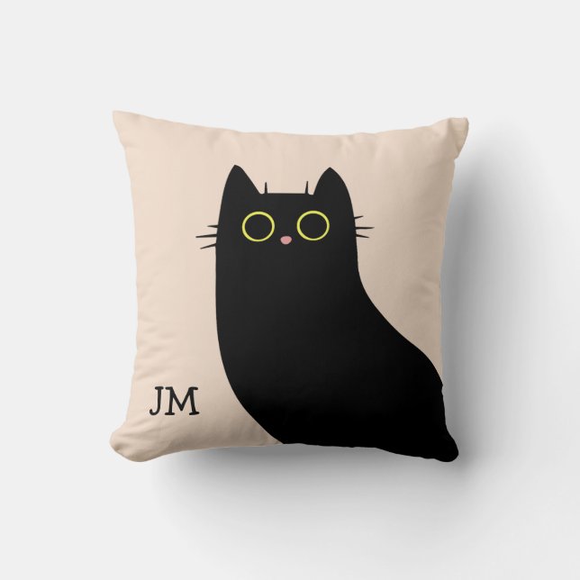 Cute Black cat i Mid Century stil Kudde (Framsida)