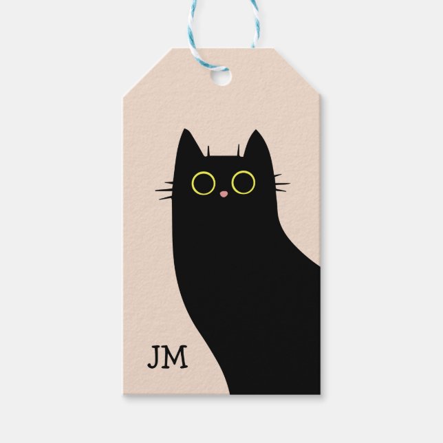 Cute Black cat i Mid Century stil Presentetikett (Framsidan)