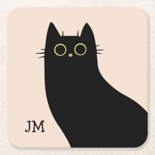 Cute Black cat i Mid Century stil Underlägg Papper Kvadrat