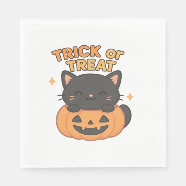 Cute Black Cat i Pumpkin - Bus eller godis Kawaii Pappersservett (Framsidan)