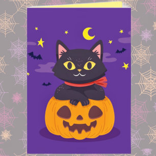 Cute Black Cat i Pumpkin Halloween Card Kort