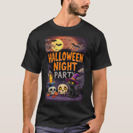 Cute Black Cat i Witch Hat Halloween Night Party T Shirt