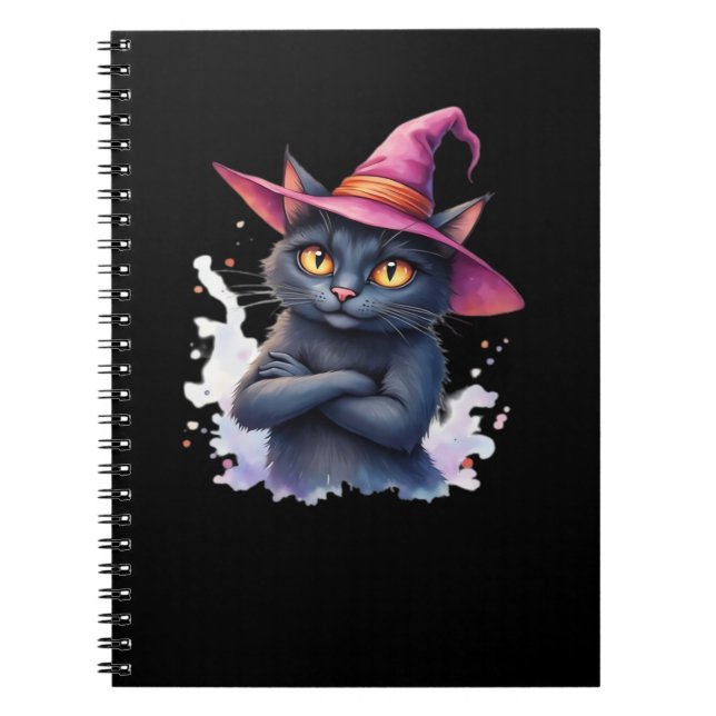 Cute Black Cat i Witch Hat - Magic Halloween Ar Anteckningsbok (Framsidan)