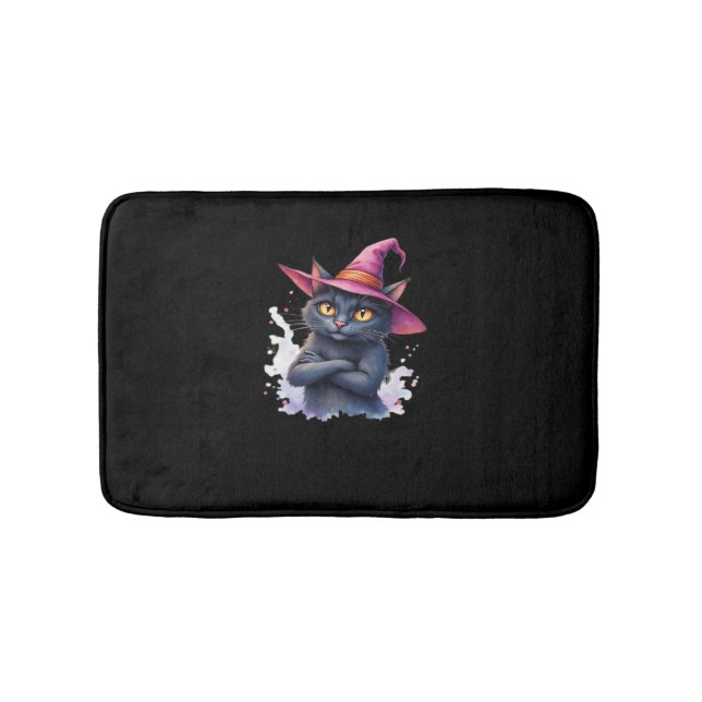 Cute Black Cat i Witch Hat - Magic Halloween Ar Badrumsmatta (Framsidan)