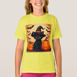Cute Black Cat i Witch Hat, omringad av Pumpkins T Shirt