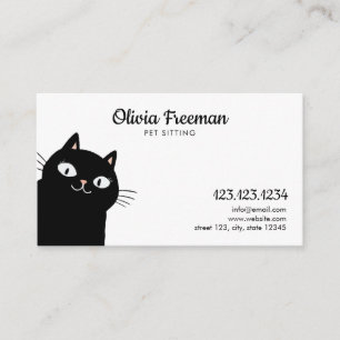 Cute Black Cat Illustration Pet Sitta Visitkort
