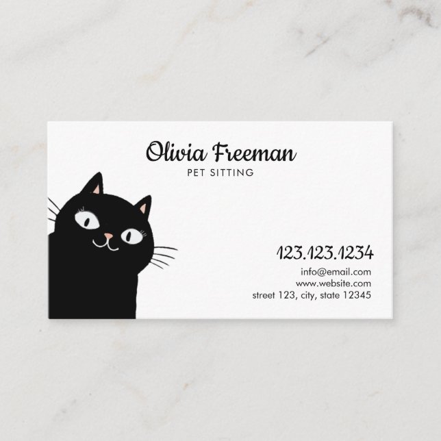 Cute Black Cat Illustration Pet Sitta Visitkort (Framsida)
