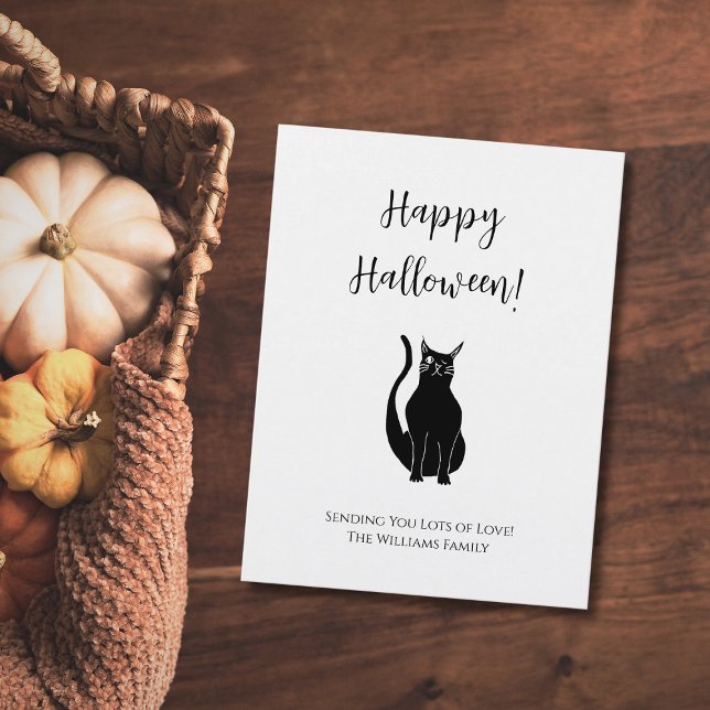 Cute Black Cat Illustration Simple Halloween Helg Vykort (Skapare uppladdad)