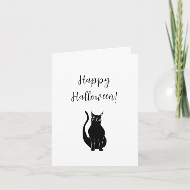 Cute Black Cat Illustration Simple Halloween Kort (Framsida)