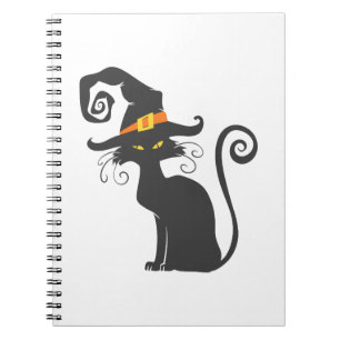 Cute black cat in a witch hat - Välj bakgrund Anteckningsbok