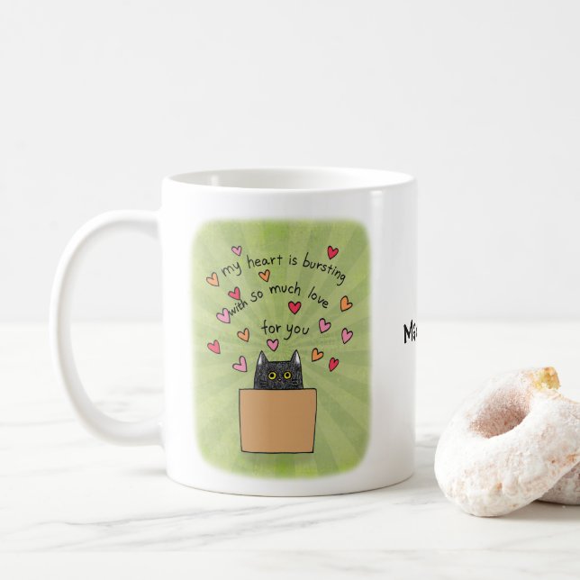 Cute Black Cat In Box Cat Lover Custom Name  Kaffemugg (Med munk)