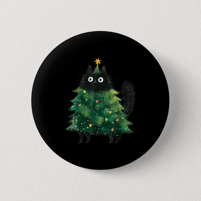 Cute Black Cat In Christmas Tree Cat Lover Holiday Knapp (Framsida)