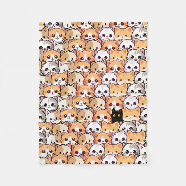 Cute black cat in orange cat pet Seamless Mönster Fleecefilt (Framsidan)