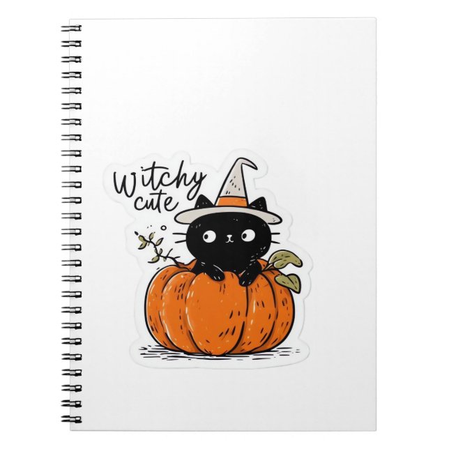 Cute black cat in pumpkin with witch hat Classic T Anteckningsbok (Framsidan)