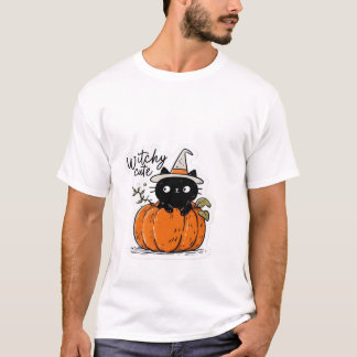Cute black cat in pumpkin with witch hat Classic T Shirt
