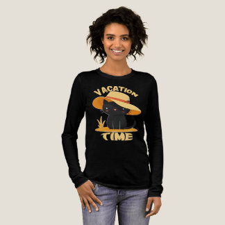 Cute Black Cat in Sun Hat – Vacation Time T Shirt