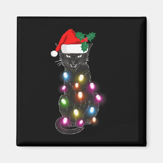 Cute Black Cat Julljus Roligt Cat Lover Chris Magnet (Framsidan)