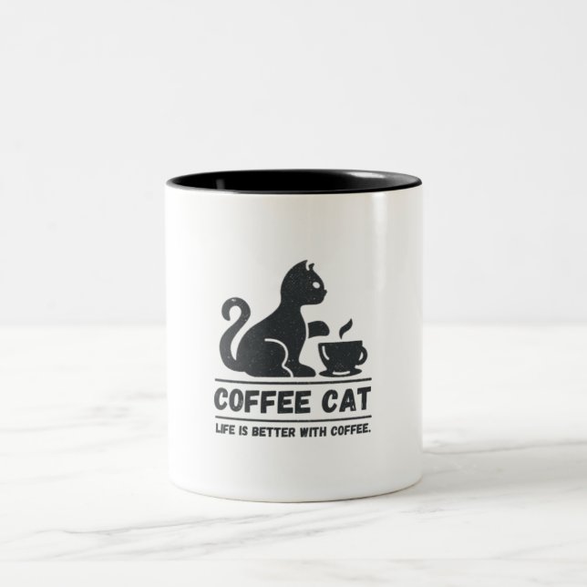 Cute Black Cat-kaffe Två-Tonad Mugg (Center)