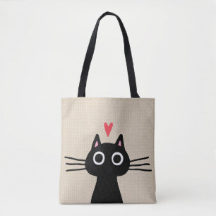 Cute Black Cat  Katti med Valentine Heart Tygkasse