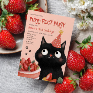 Cute Black Cat Kids’ Purr-Fect Födelsedagsfest Inbjudningar