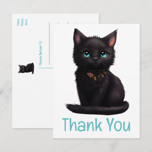 Cute Black Cat Kitten Kattunge Tack Vykort