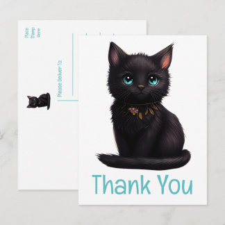 Cute Black Cat Kitten Kattunge Tack Vykort