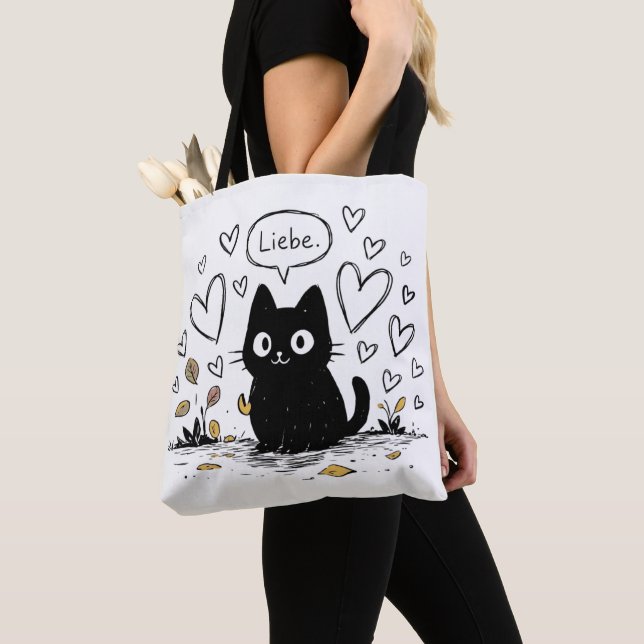 Cute Black Cat Love Hearts  Tygkasse (Närbild)