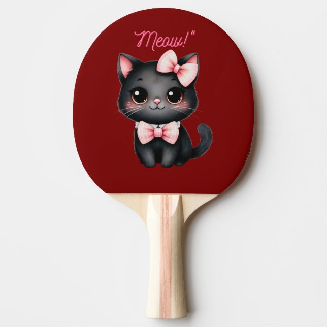 Cute Black Cat med Bow för Halloween-Dekoration Pingisracket (Framsidan)
