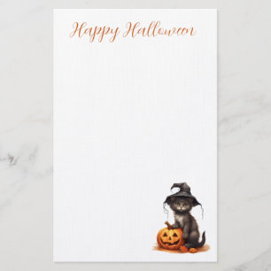 Cute Black Cat med en Witches Hat med Pumpkin Brevpapper