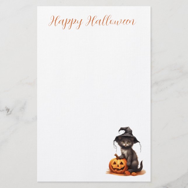 Cute Black Cat med en Witches Hat med Pumpkin Brevpapper (Framsida)
